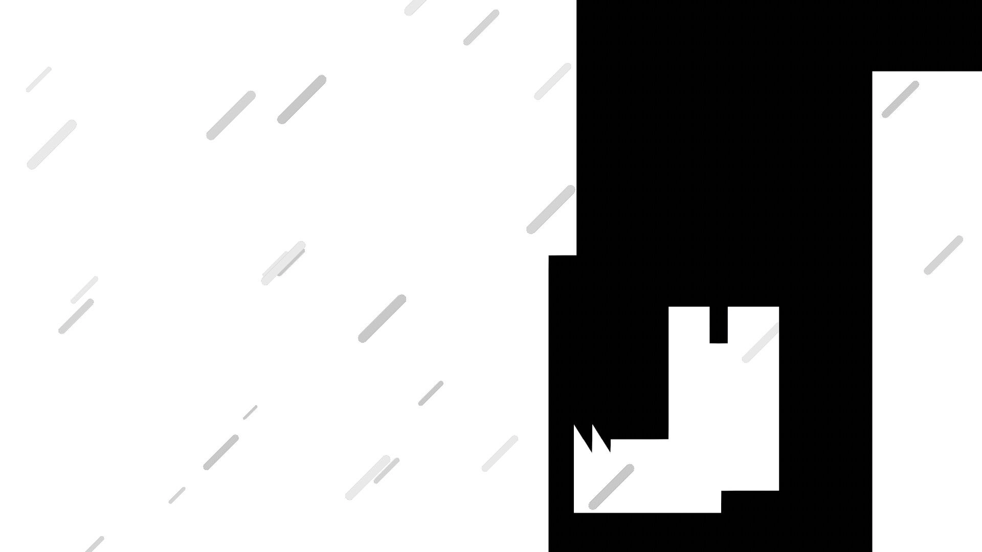 Take You Home: White cat silhouette standing in black platform amidst falling rain in a monochrome world