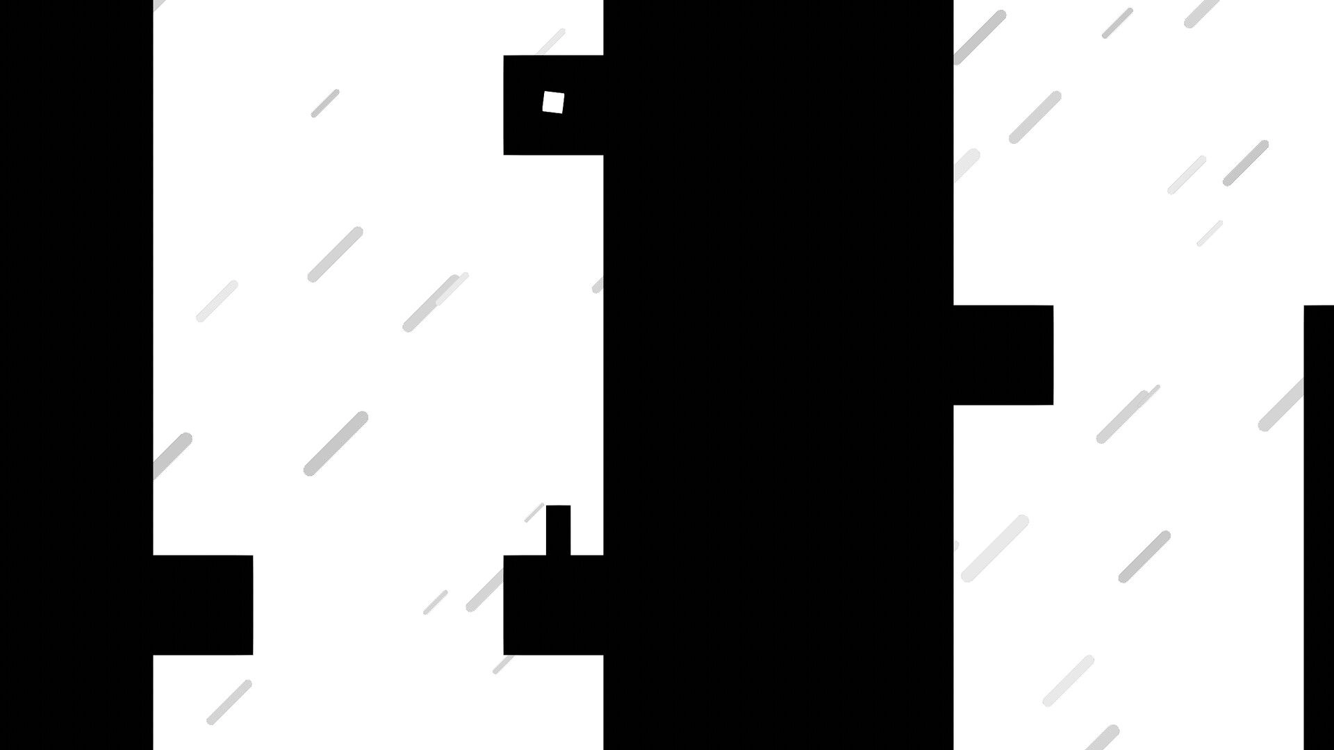 Take You Home: Black and white platformer with geometric shapes and falling diagonal lines in surreal space