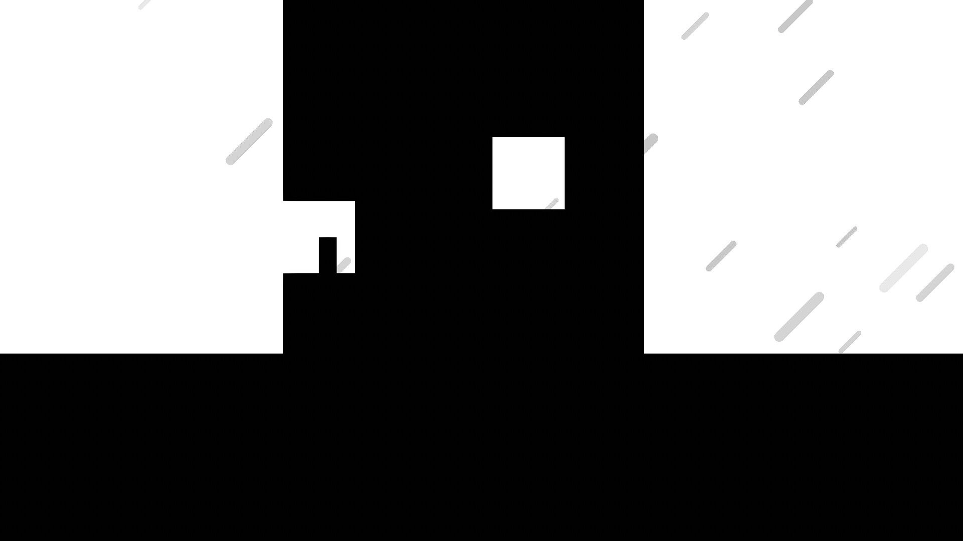 Take You Home: White square character navigating black-and-white platform with diagonal rain lines