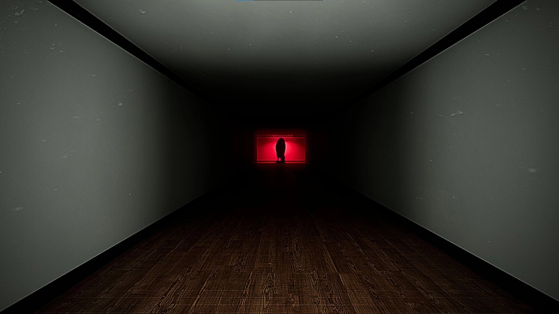 Tape 101: Silhouette in dark hallway with glowing red light at the end, evoking a haunting atmosphere