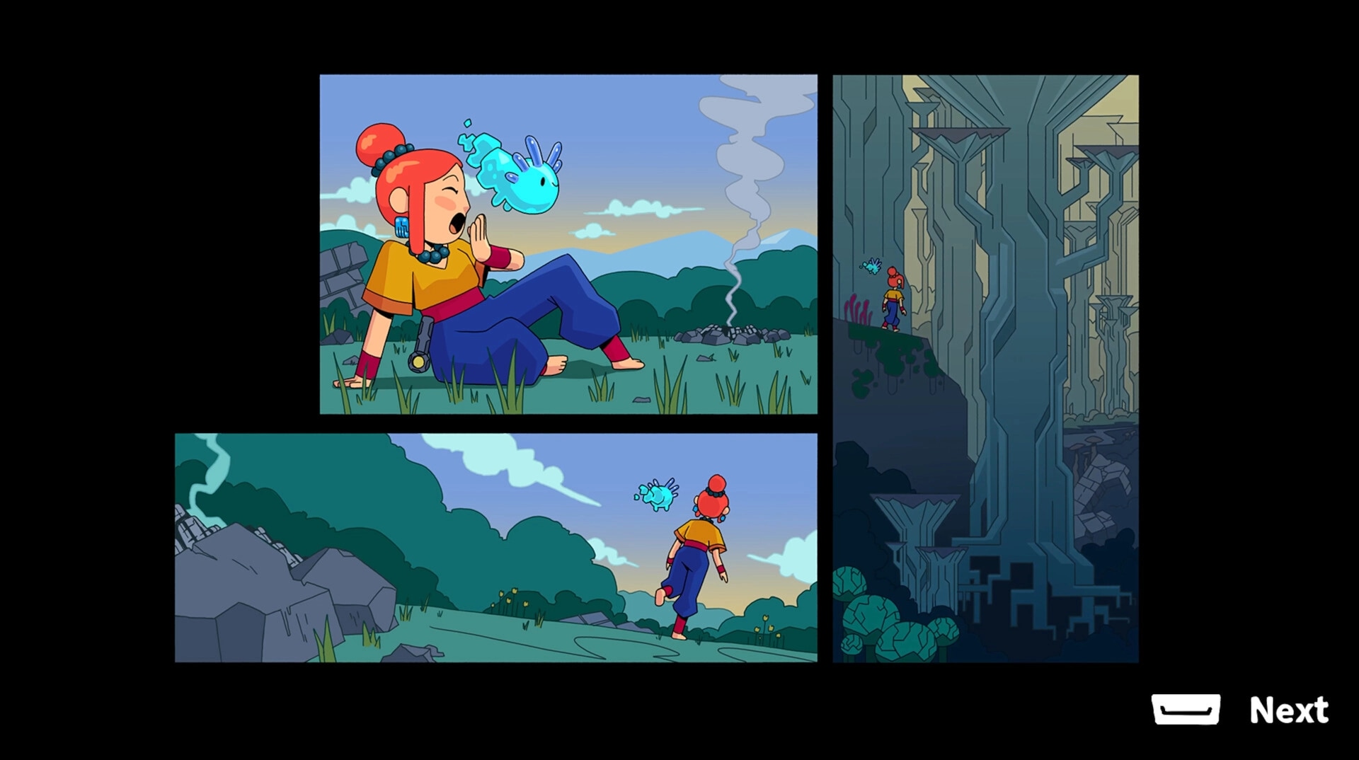 TetherGeist: Character encounters spirit in serene forest and explores mystical tree canyon