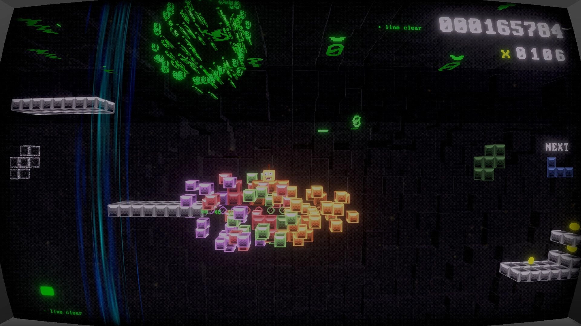 Tetro Runner: Sentient block navigating pixelated platforms with score display in a digital arcade setting