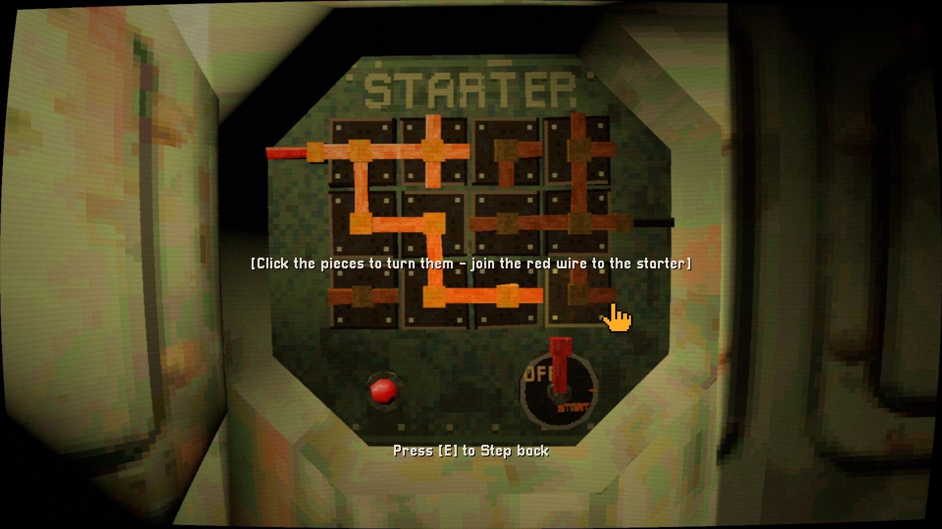 Thalassomania: Starter wiring puzzle UI with rotatable pieces, red wire path, and start switch panel.