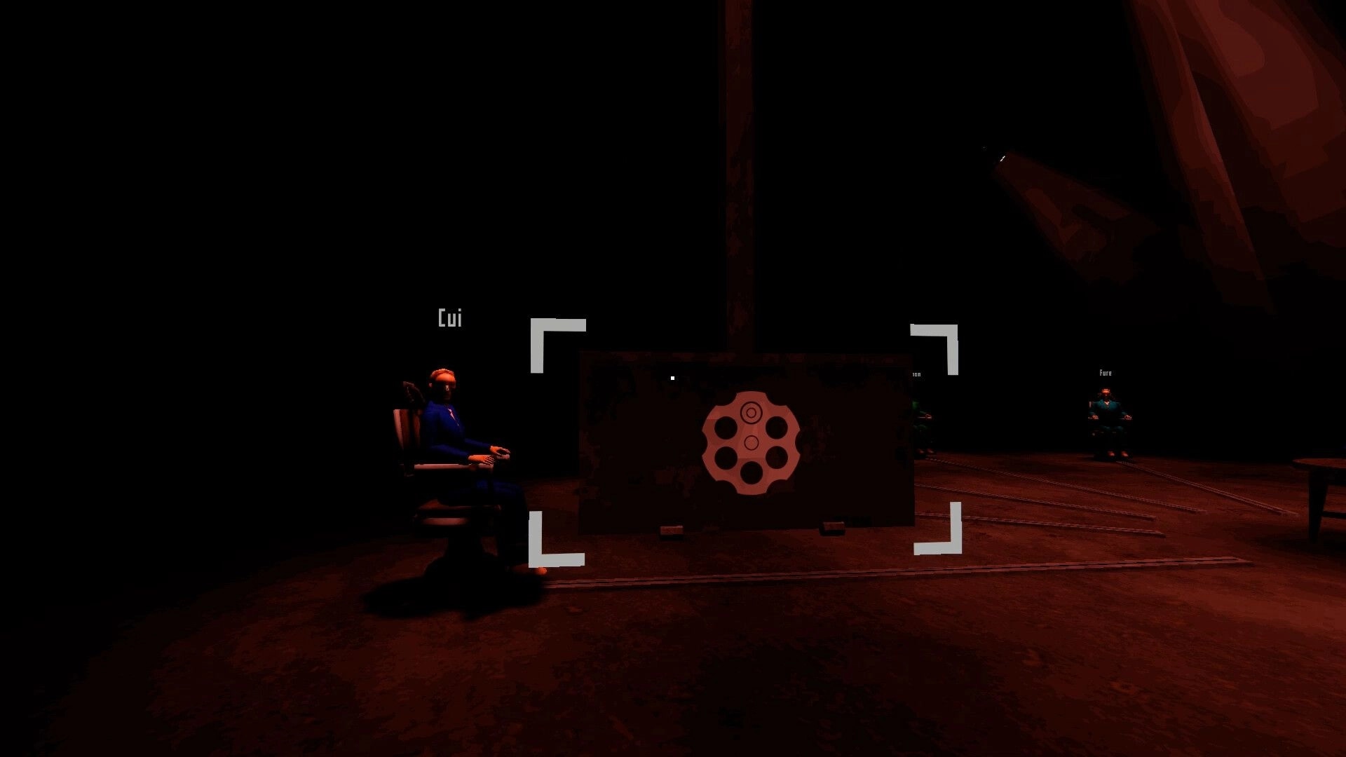 THAT BOMB GAME: Camera view framing a bomb crate while players sit and stand in a dark arena room.