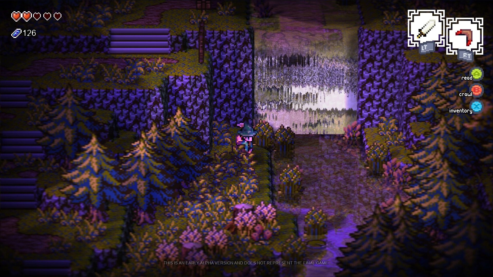 The Ballad of Bellum: Character explores forest path with health, currency, and action icons displayed
