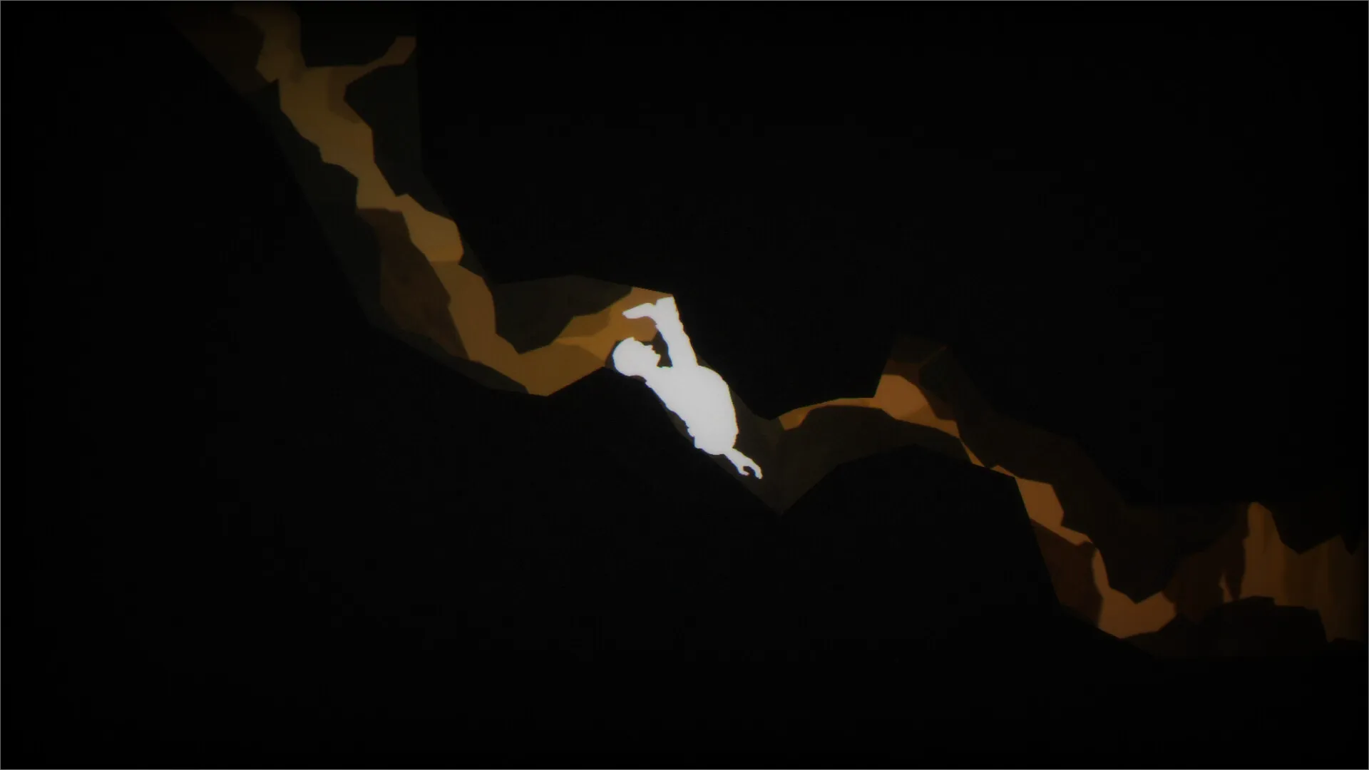 The Cave Diver: Silhouette of a figure crawling through a narrow, dimly lit cave tunnel with jagged walls.