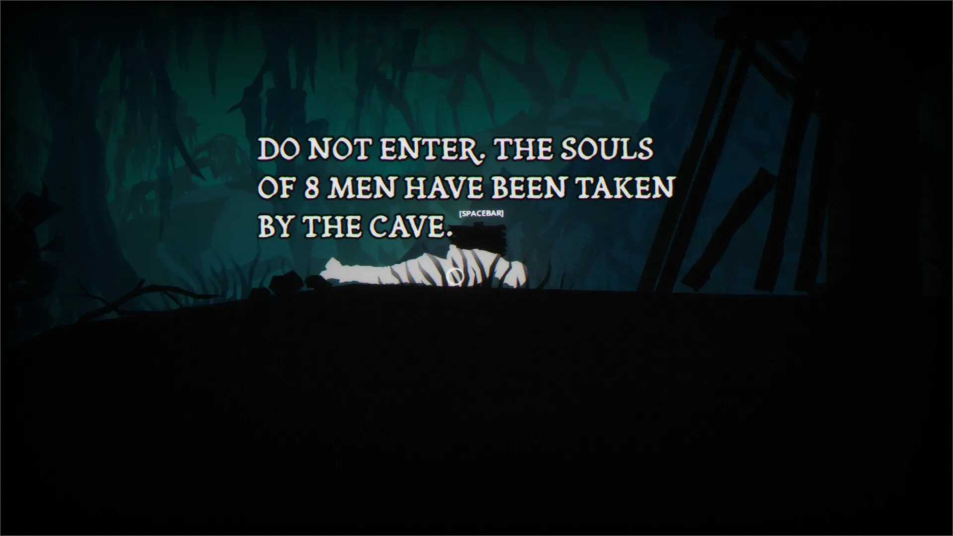 The Cave Diver: Warning text appears over a dark cave scene with eerie shadows and a prone figure