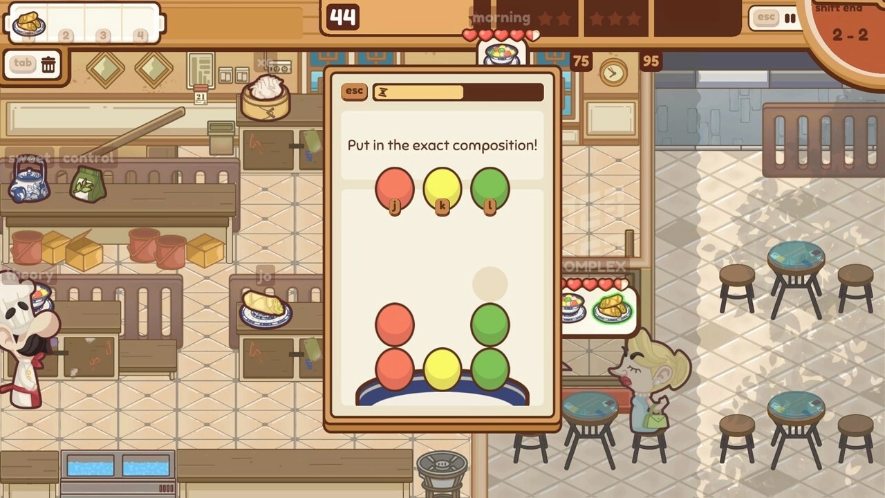 The Chef's Shift: Puzzle task with colored balloons in a busy restaurant kitchen scene