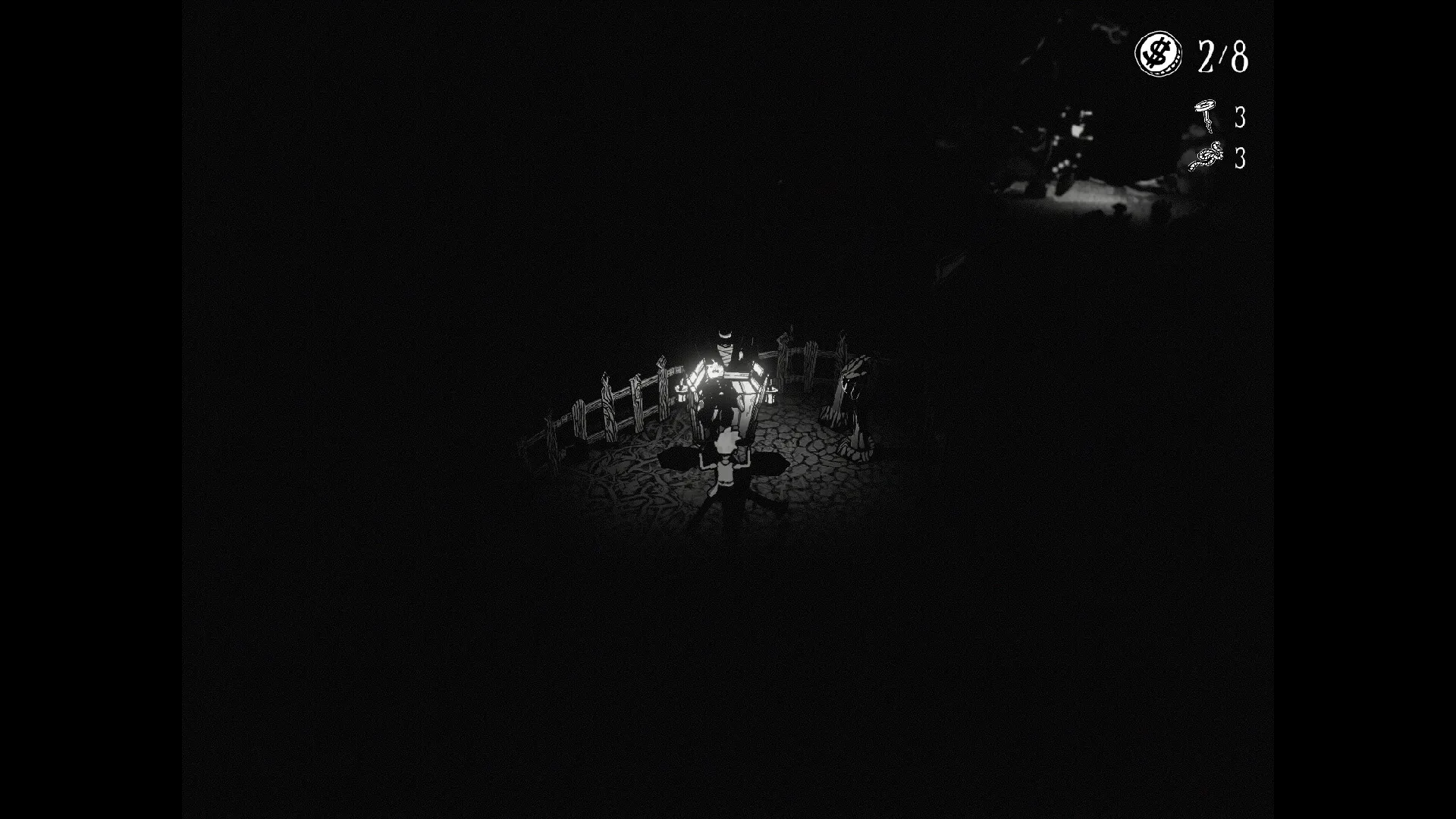 The Hilltop Funeral: Two pallbearers navigate through a dimly lit cemetery holding a glowing casket.