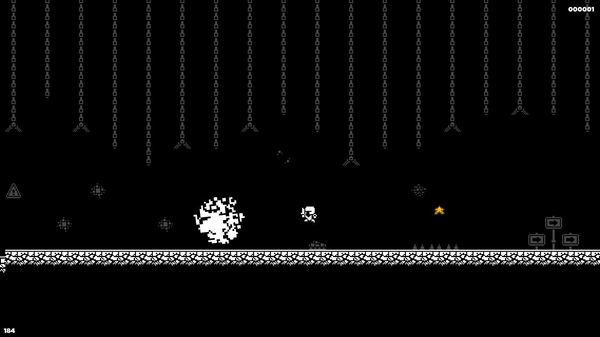 The Long Tale: Player character jumps over deadly spikes and chains in a dark platformer environment