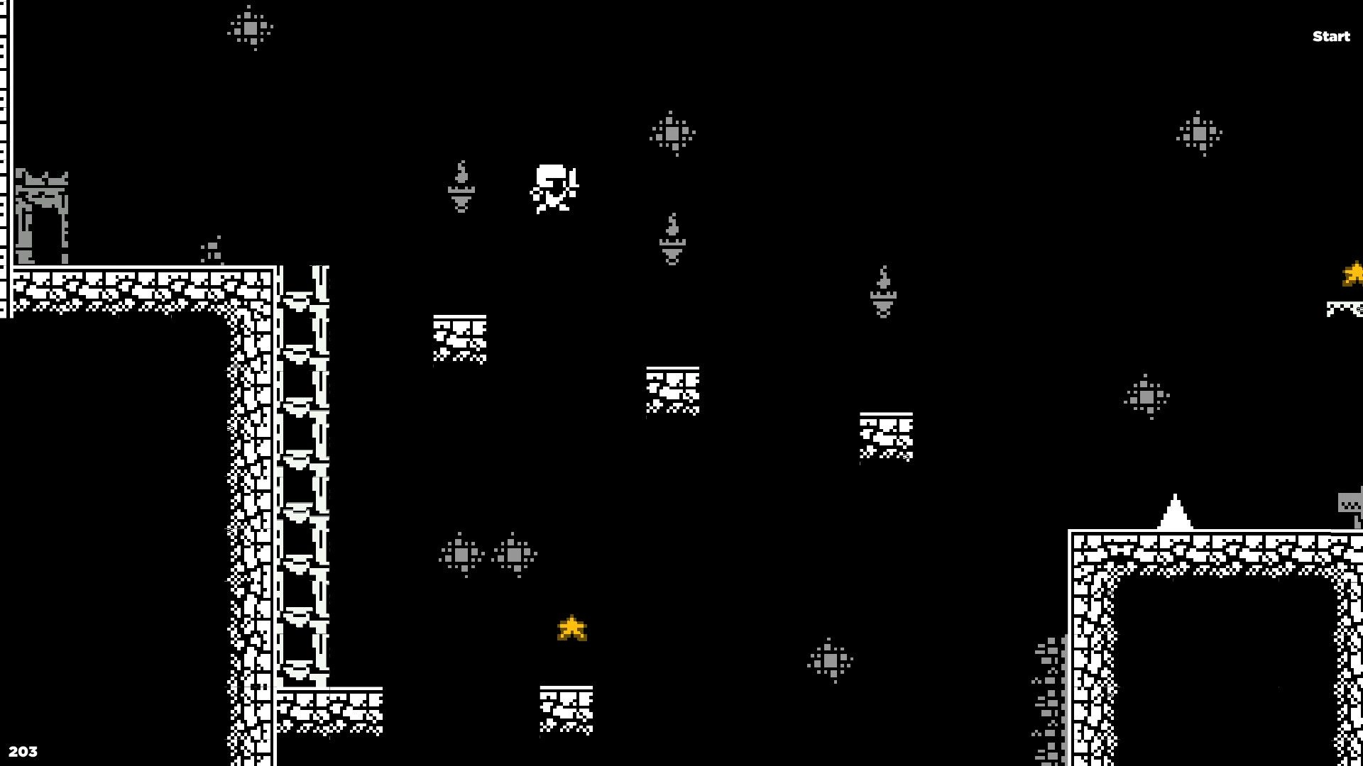 The Long Tale: Pixel character jumps between platforms avoiding traps in a dark dungeon setting