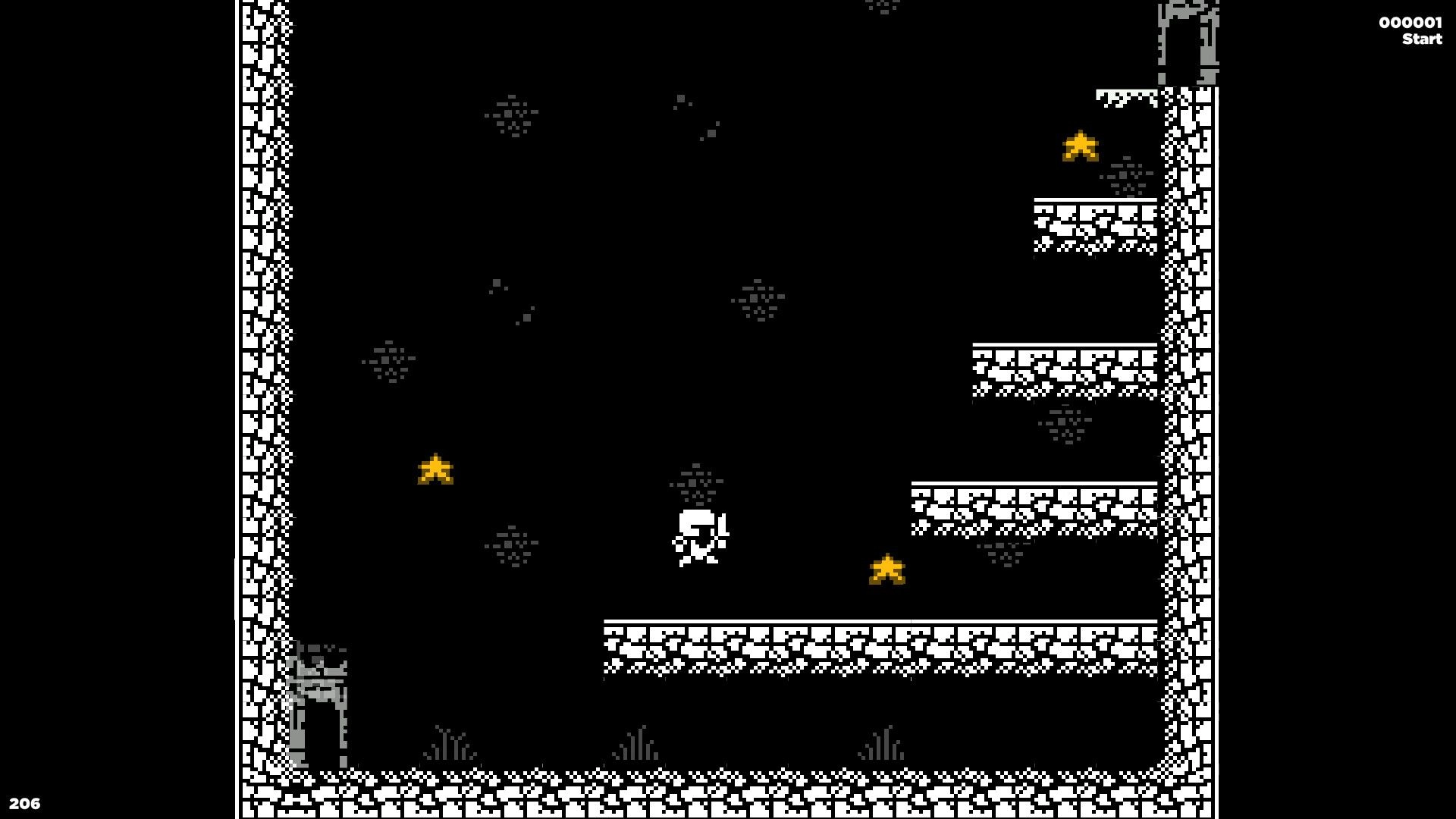 The Long Tale: Player character jumping across platforms collecting stars in a dark, pixelated cave setting.
