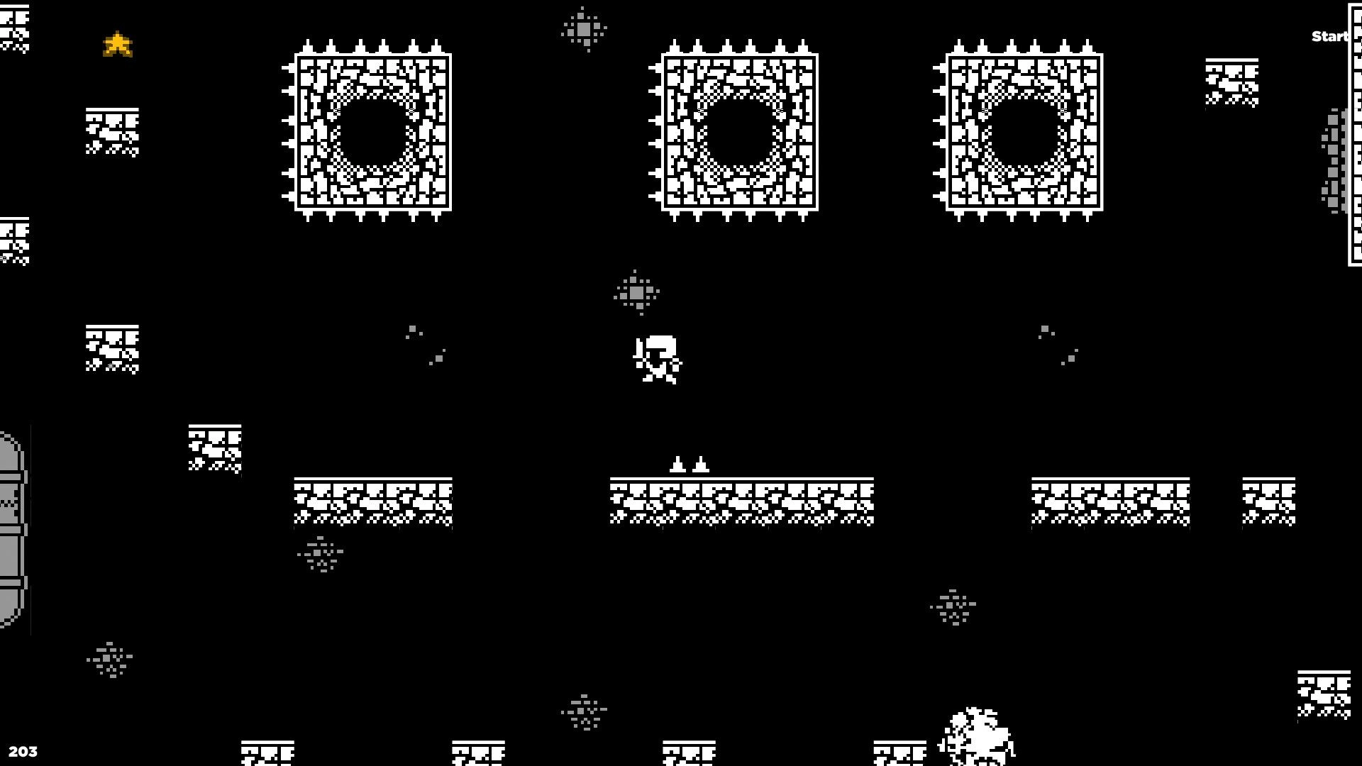 The Long Tale: Character jumps over spikes in a dark dungeon with stone platforms and deadly traps