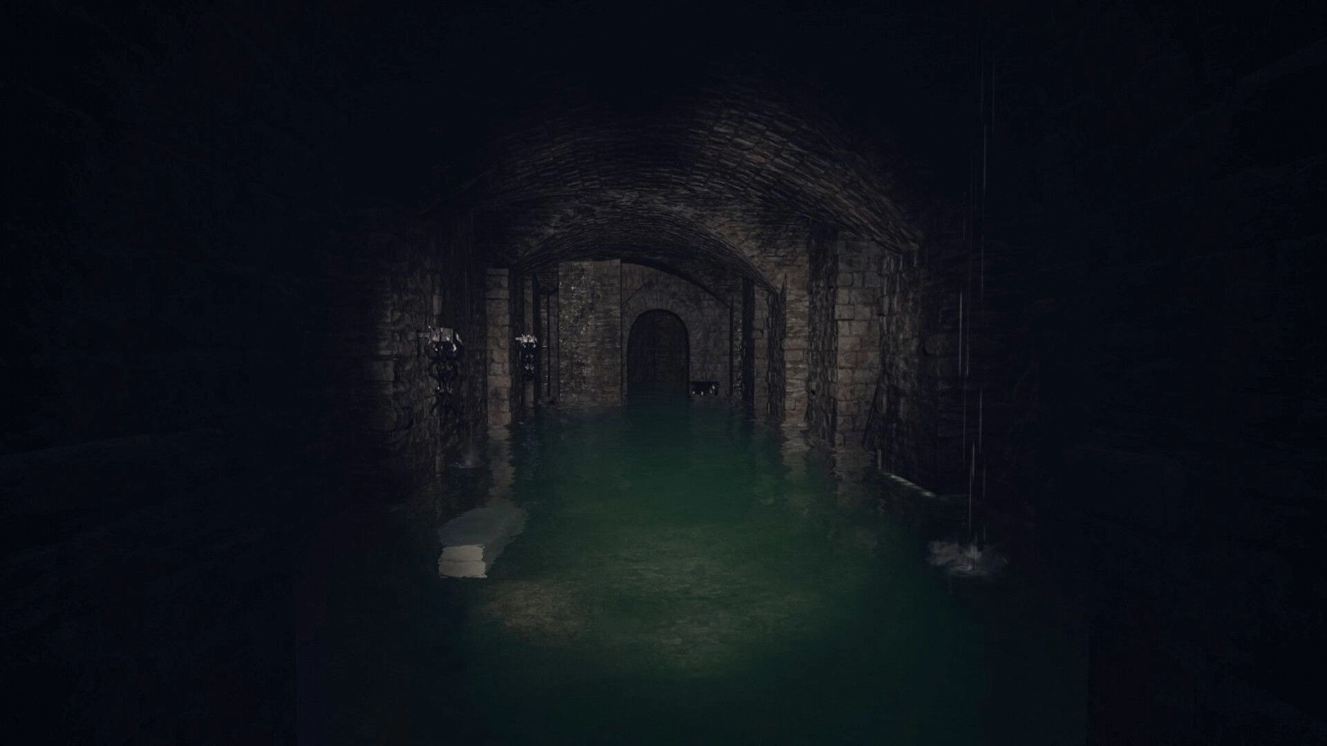 The Midnighters: Dark, flooded dungeon corridor with stone walls and eerie shadows reflecting on water