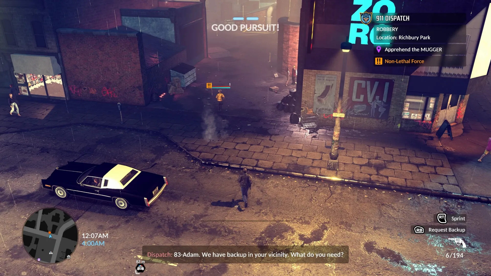 The Precinct: Screenshot showing game interface and gameplay elements