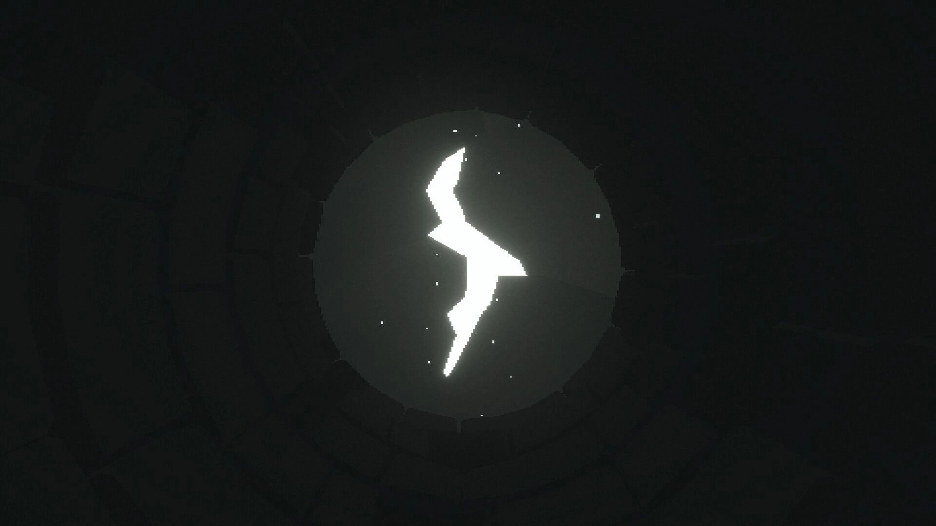 The Well’s Blessing: Glowing lightning-shaped symbol in a dark circular UI emblem on black background.