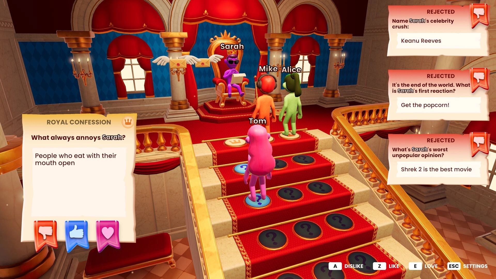 The You Quiz: Characters answer Sarah's questions in the royal throne room setting