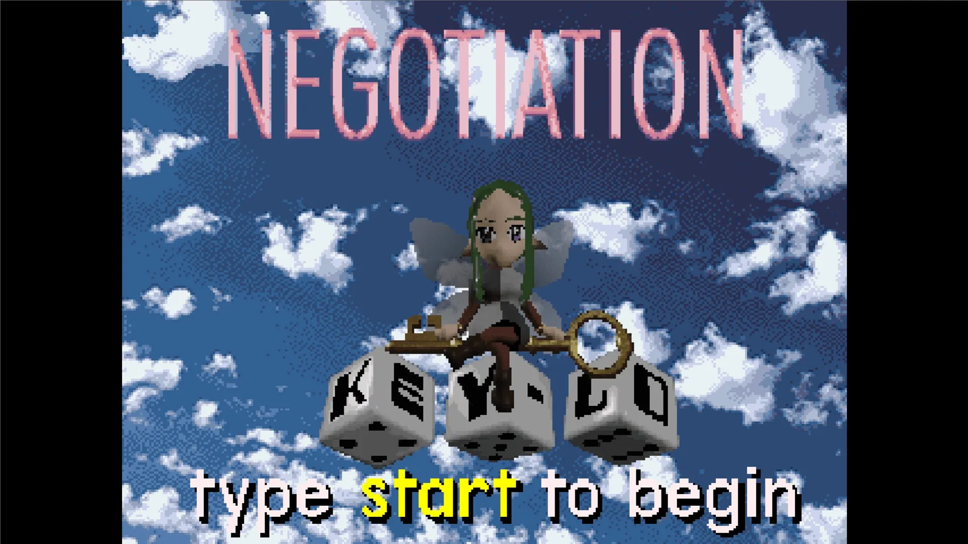 THREE VERSES³: Fairy character sits on dice with "KEY" text against a cloudy sky background.