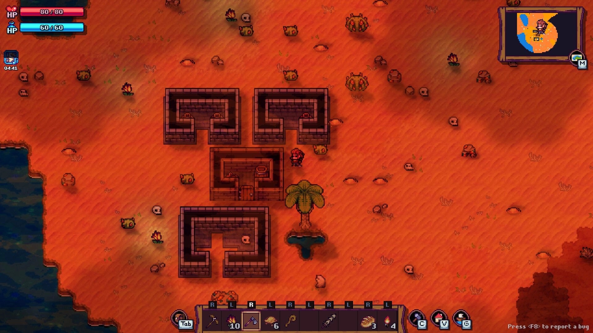 Tinkerlands: Overhead view of maze-like ruins with health bars, mini-map, and inventory UI elements.