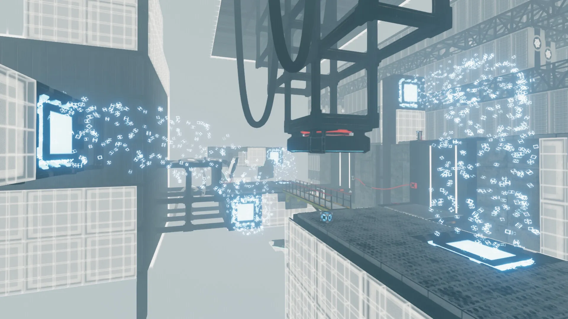 Total Reload: HAWKING activates glowing portals within a futuristic industrial platform setting.