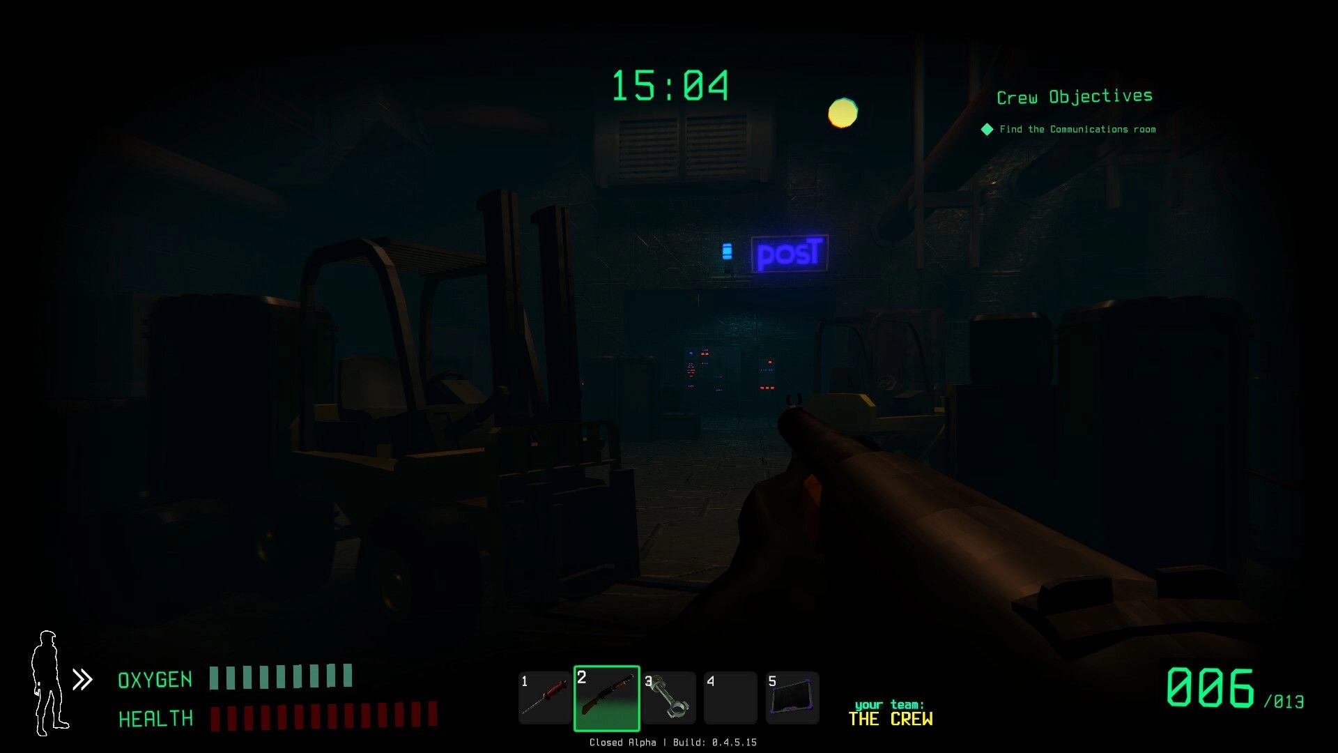 Traitors: First-person view navigating dark space station with objectives and health bars displayed