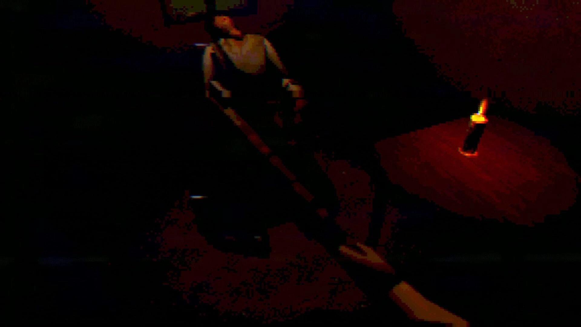 TROX-THE REVERSAL: First-person view holding weapon near unconscious figure in dimly lit room