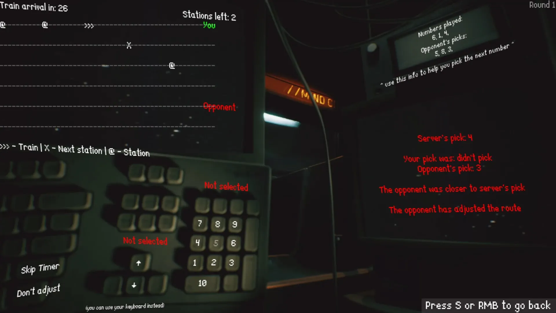 Turnout: Player strategizes using number pad and monitors in dimly lit subway control room.