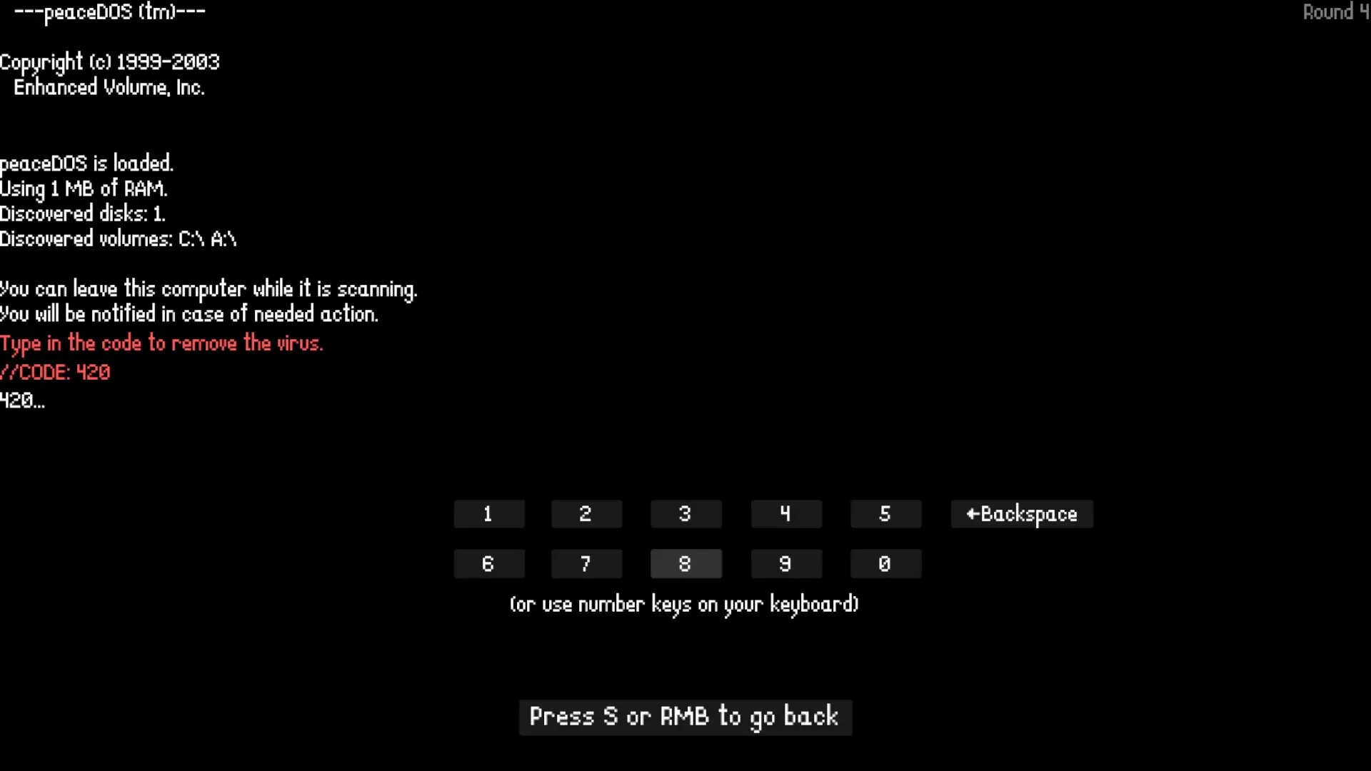 Turnout: Computer interface prompts player to type code to remove virus in dark subway tunnel setting
