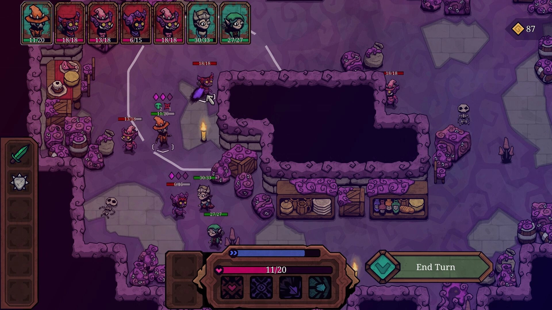 Twisted Fate: Combat scene with heroes and enemies in a cave environment, UI showing health and abilities.