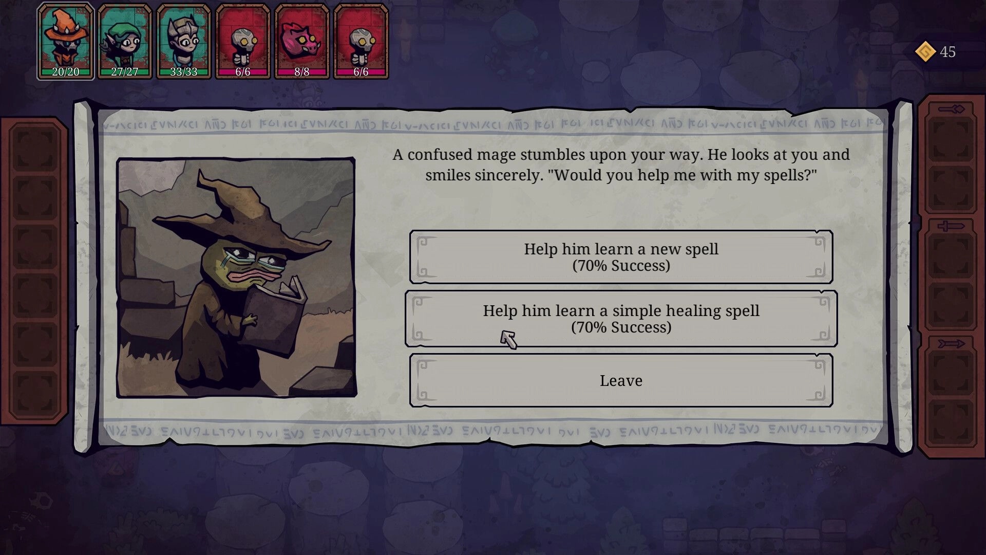 Twisted Fate: Encounter with a confused mage offering spell choices in a mysterious setting