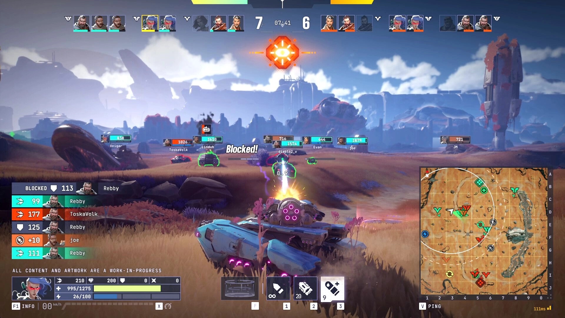 Tyr: Tanks engaged in combat on a red terrain map with player stats and abilities displayed on screen.