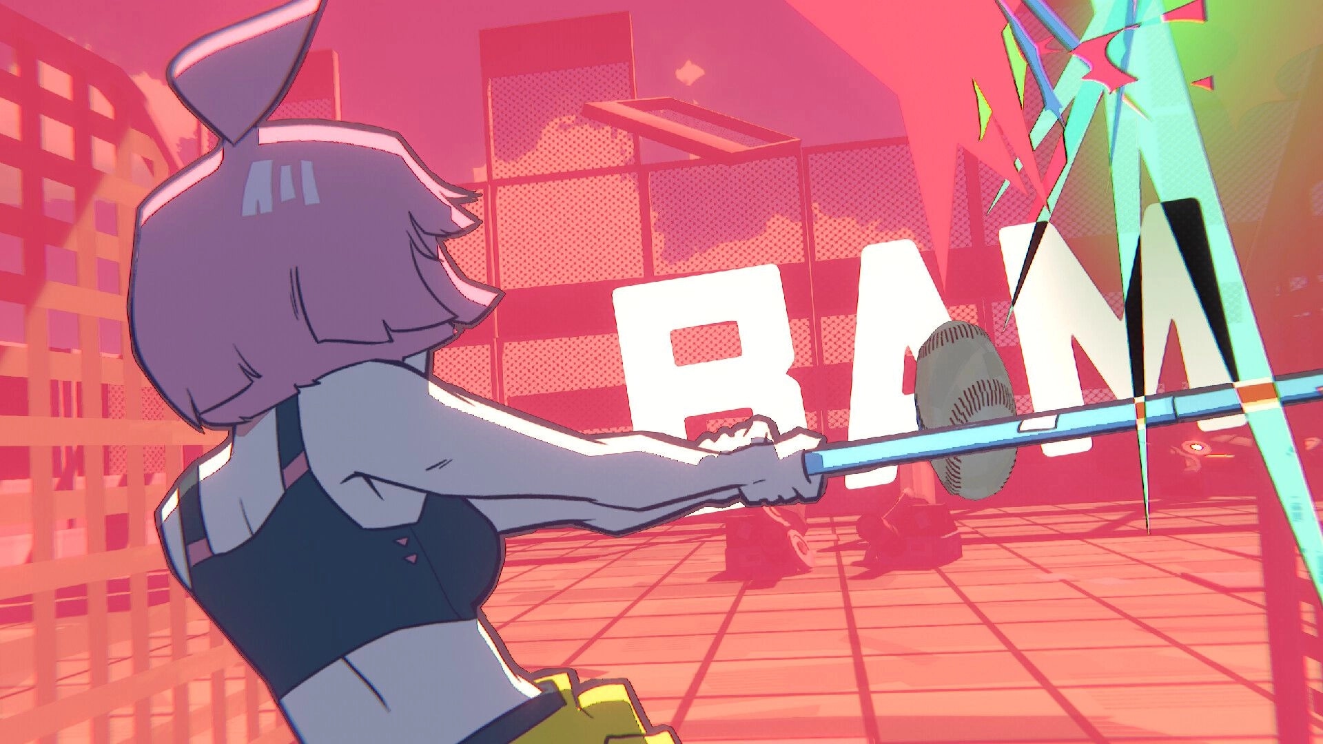 UNBEATABLE: Beat strikes with a bat against enemies in a vibrant, stylized cityscape environment.