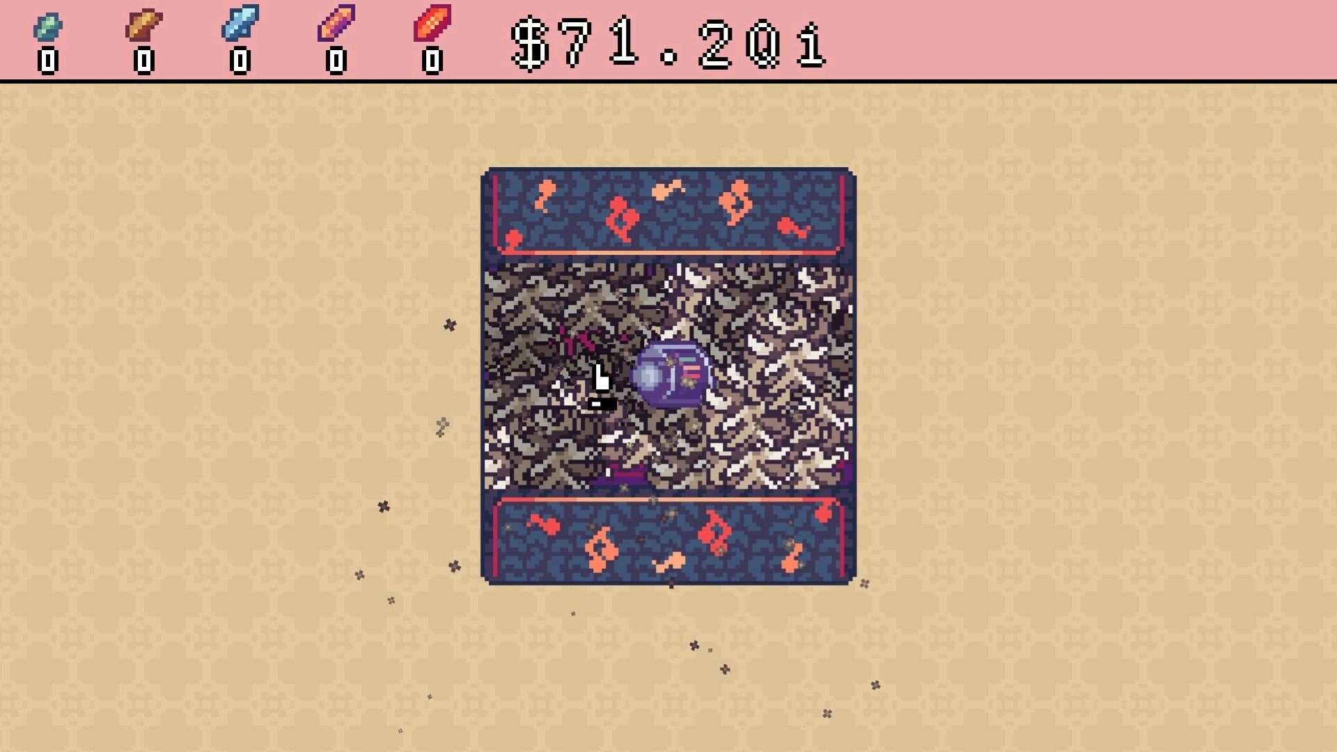 Unboxathon: Large mystery box with a purple sphere inside, surrounded by a beige patterned floor