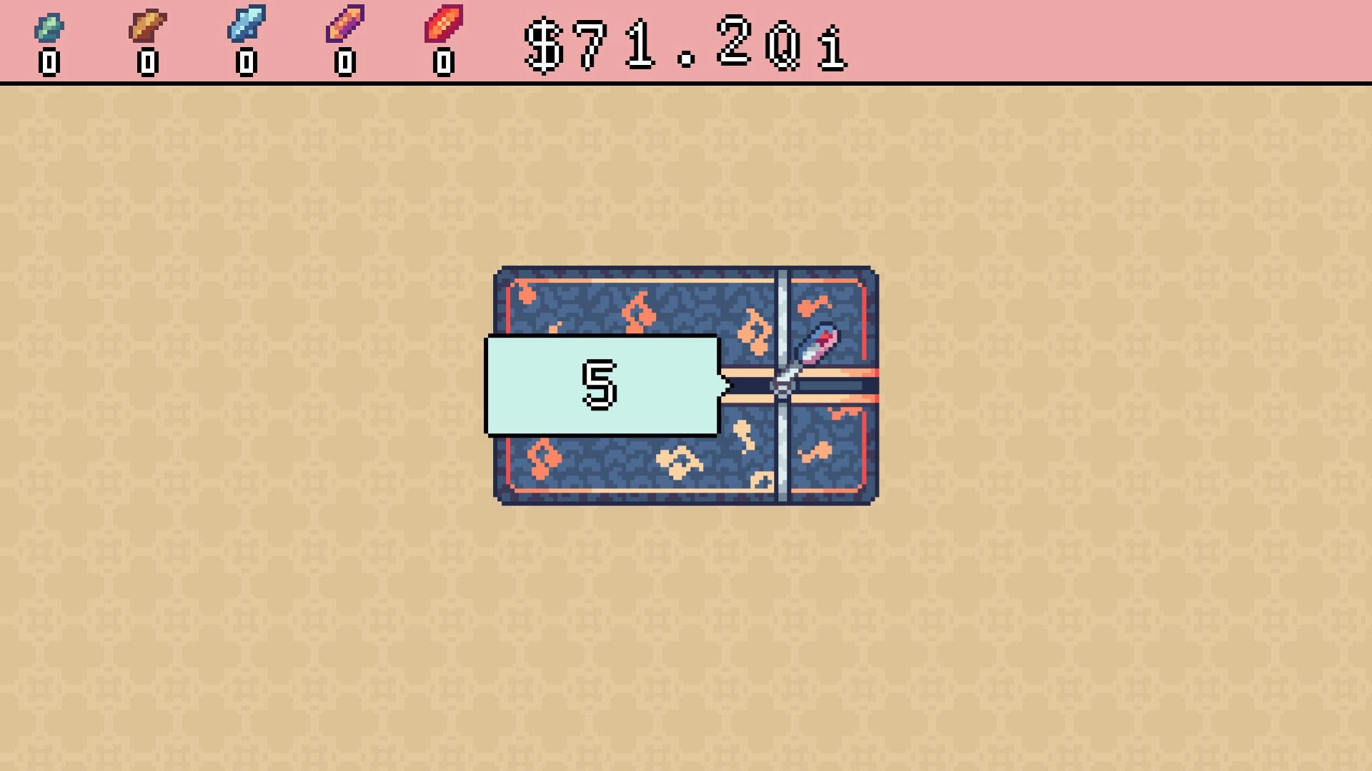 Unboxathon: Wrapped mystery box with a countdown timer in the center on a patterned beige background