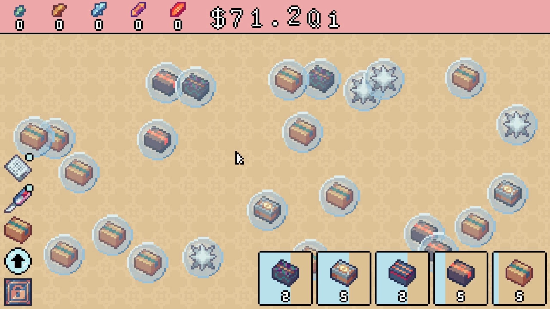 Unboxathon: Mystery boxes floating in bubbles with currency and item counters on a beige background