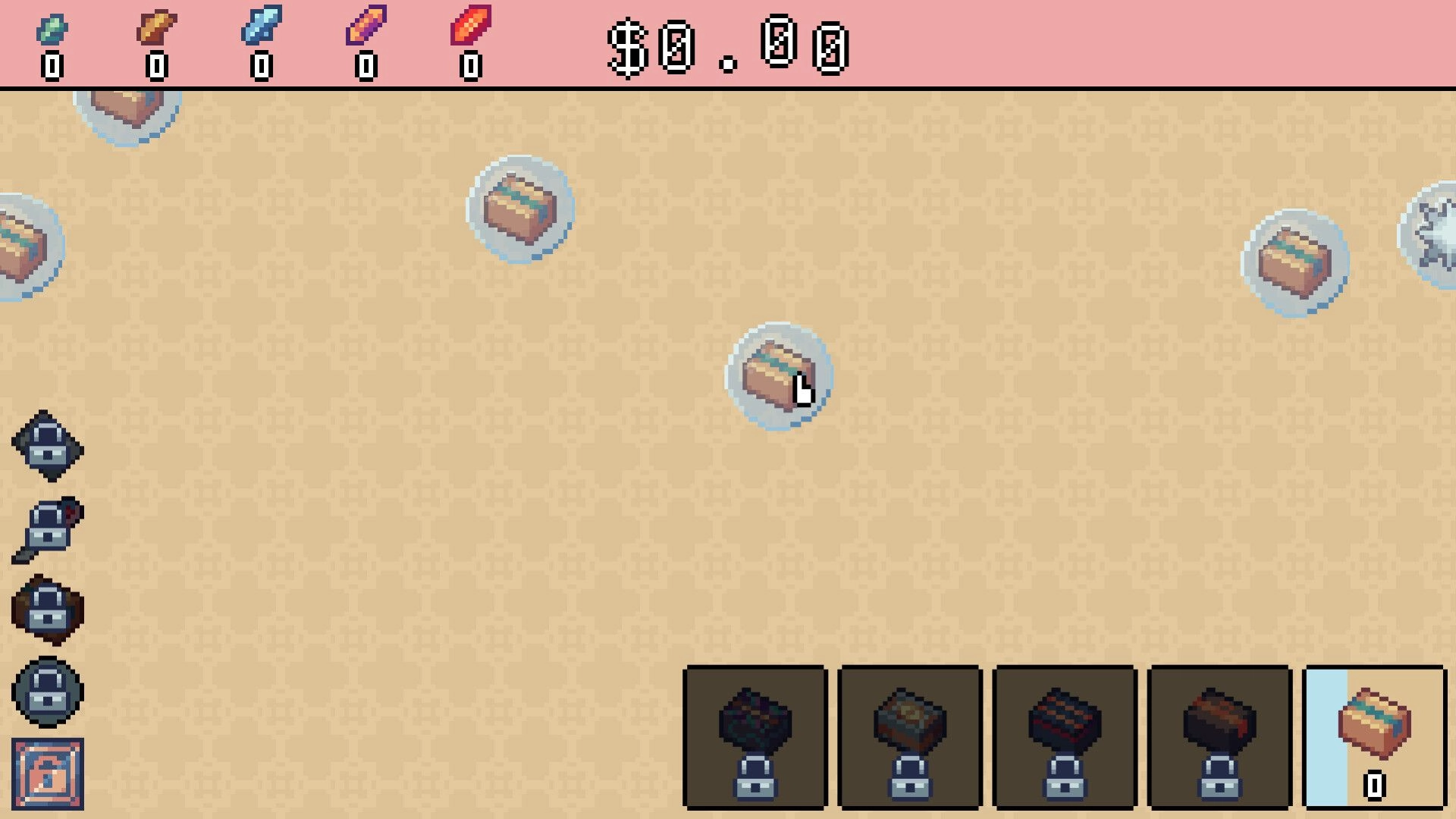 Unboxathon: Floating mystery boxes with UI showing collected items and currency in a minimalist design