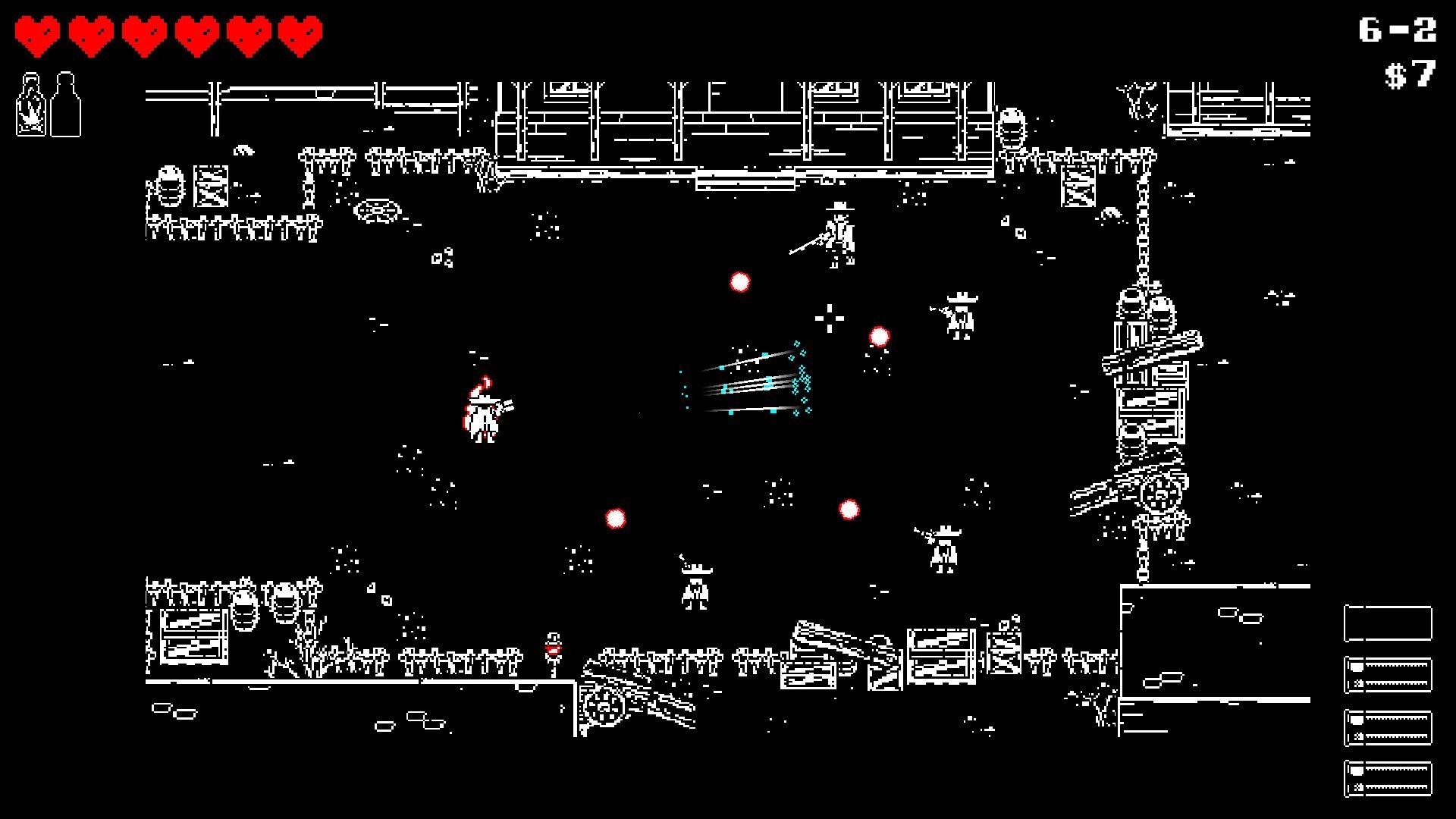 Undead West: Player dodges bullets from four enemies in a pixelated western town environment.
