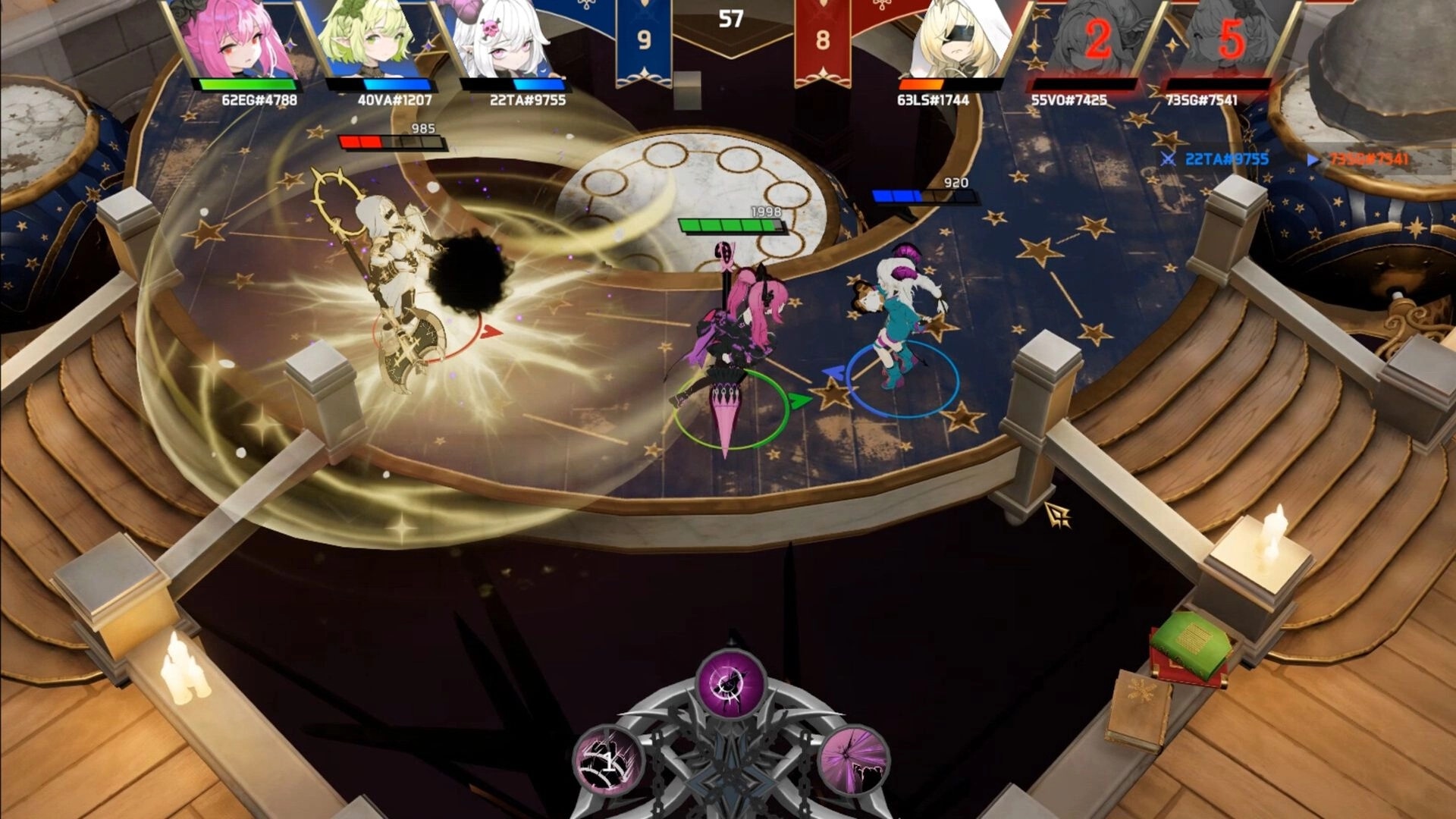 Undying War: Intense character battle in starry arena with health bars and player scores displayed