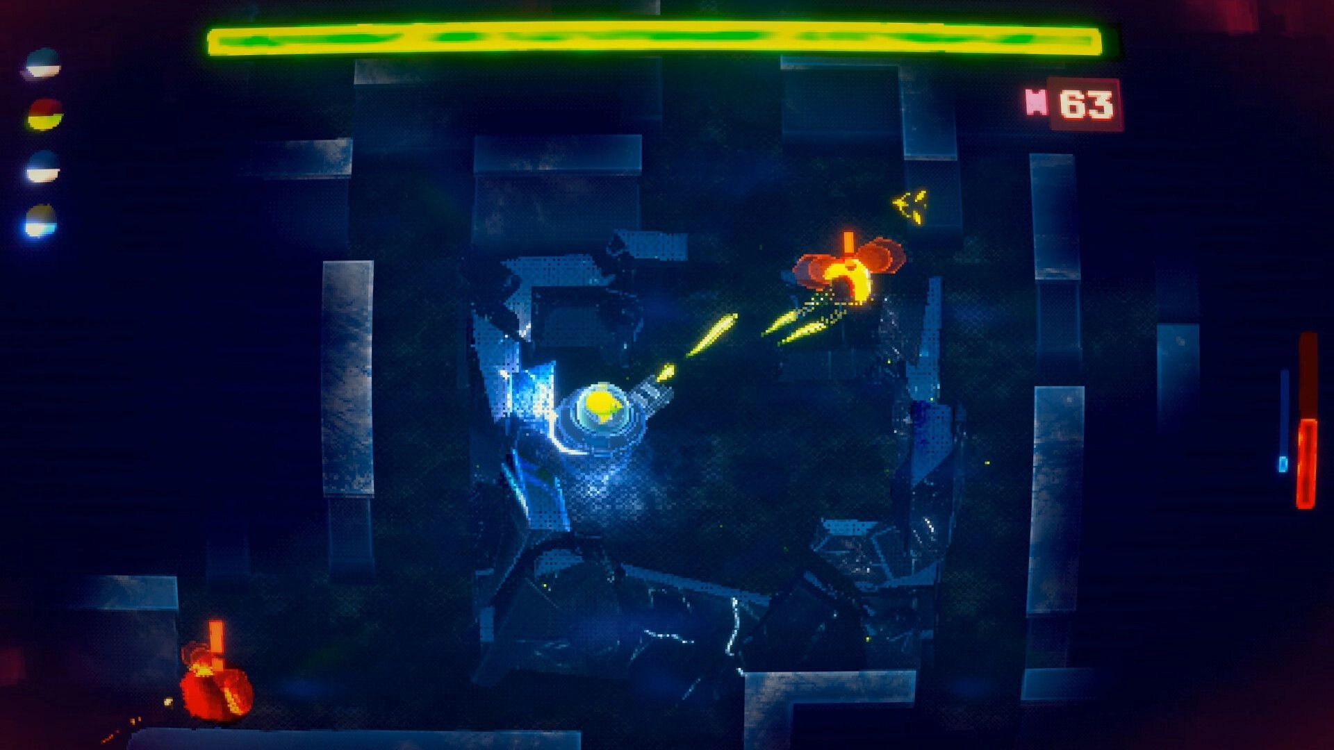 Unshine Arcade: Player shoots enemies in a dark maze with health and score displayed at the top.