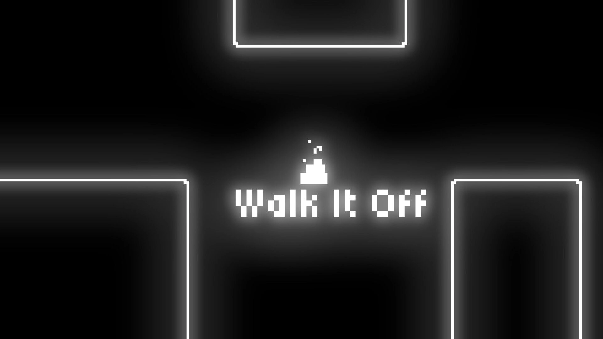 Unspoken: Glowing text "Walk It Off" with central whisp figure in a dark, minimalist room setting