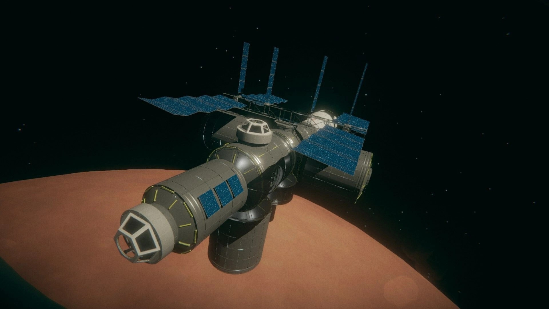 Untethered: Space station orbiting a planet with solar panels extended in the vastness of deep space