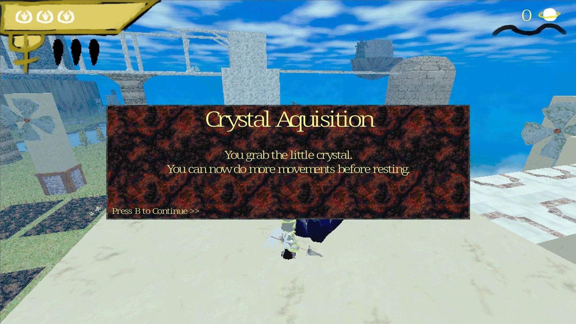 Valkyrie Saga: Crystal Acquisition screen with sky island backdrop and UI elements visible