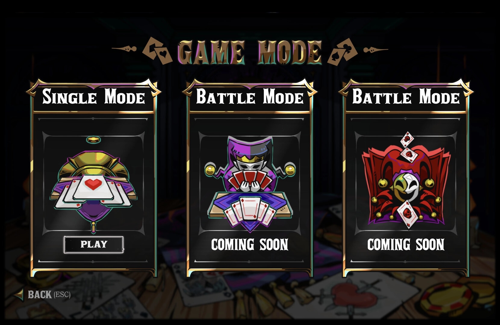 VELATO: Game Mode menu with Single Mode Play button and two Battle Mode panels marked Coming Soon.
