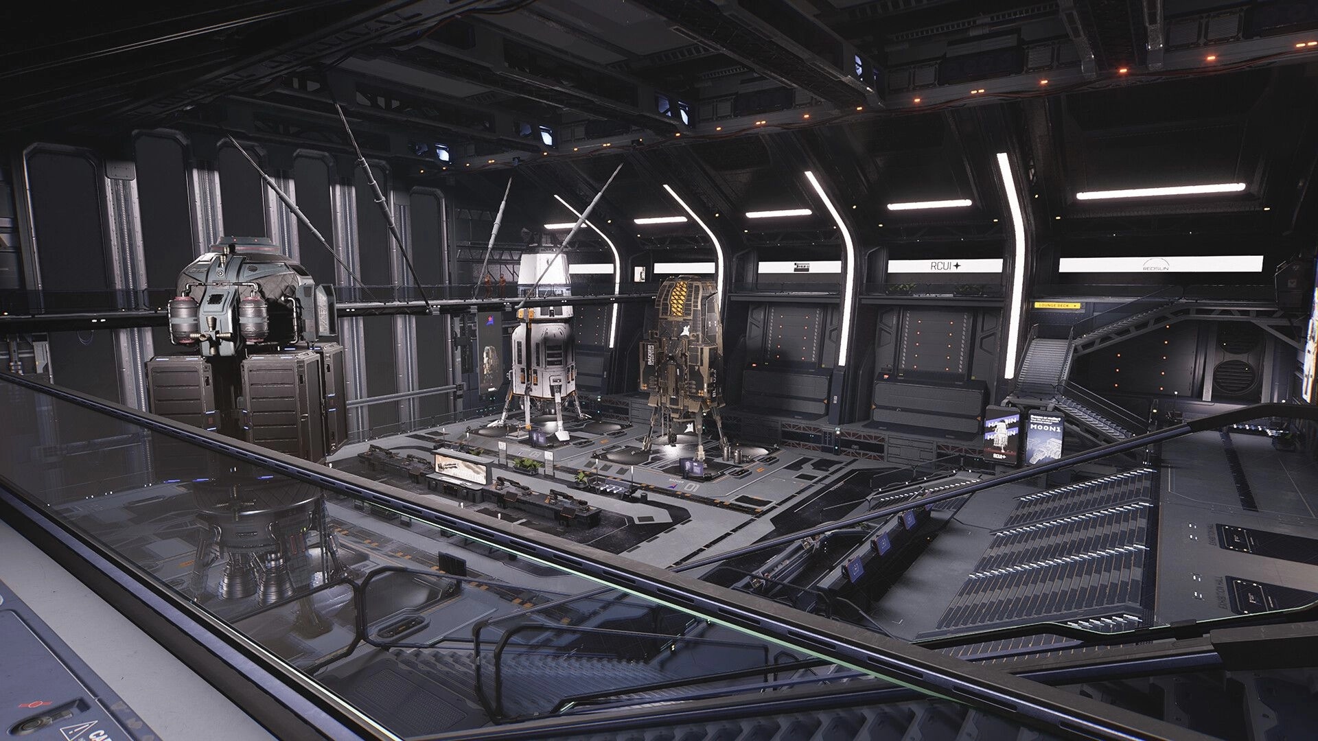 Verse Project: Spaceship hangar with multiple spacecrafts and high-tech equipment in futuristic facility