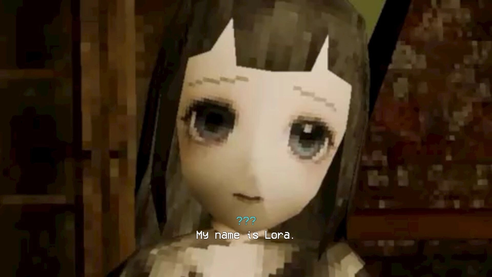 VESSELS: Close-up dialogue scene of pale girl with big eyes; subtitles read "My name is Lora.".