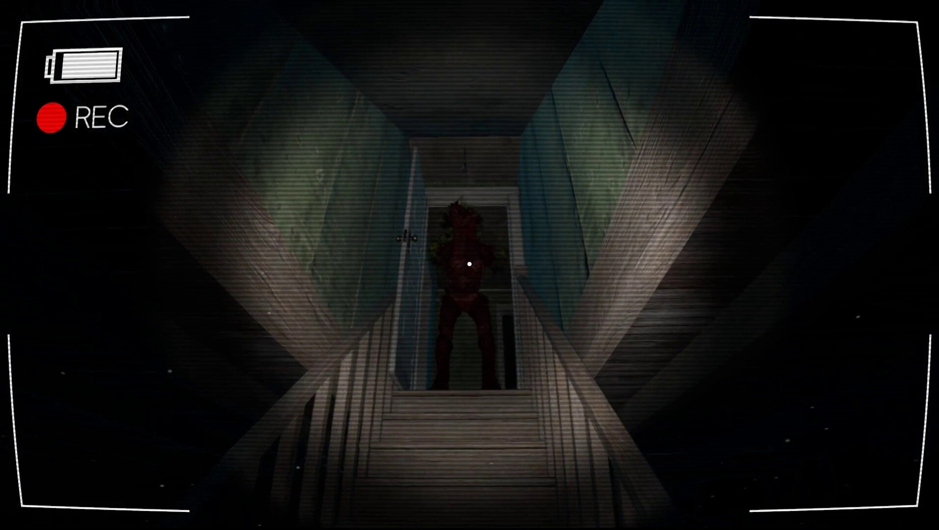 Vicious Cycle: Supernatural creature stands menacingly at top of narrow staircase in dimly lit hallway.