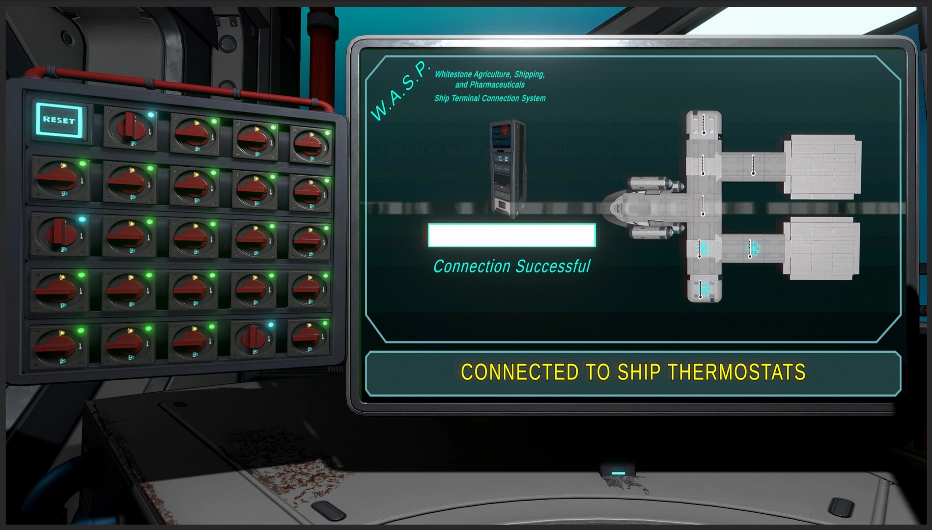 Void Stalkers: Ship thermostat controls with successful connection status on digital interface screen