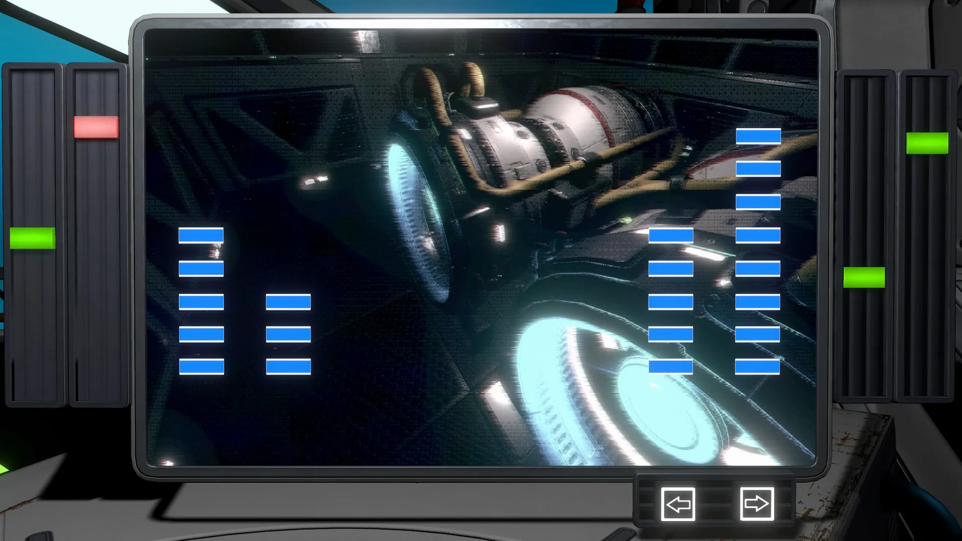 Void Stalkers: Security camera view of engine room with status indicators and control buttons visible