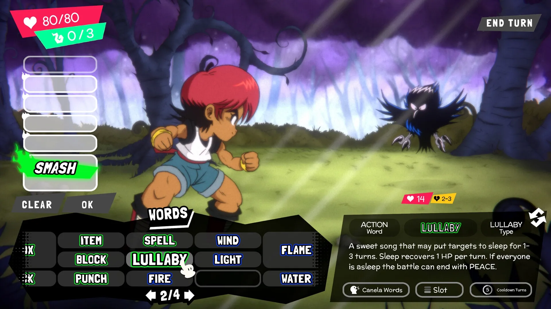 Wander Stars: Character in battle stance facing a shadowy enemy in a mystical forest setting