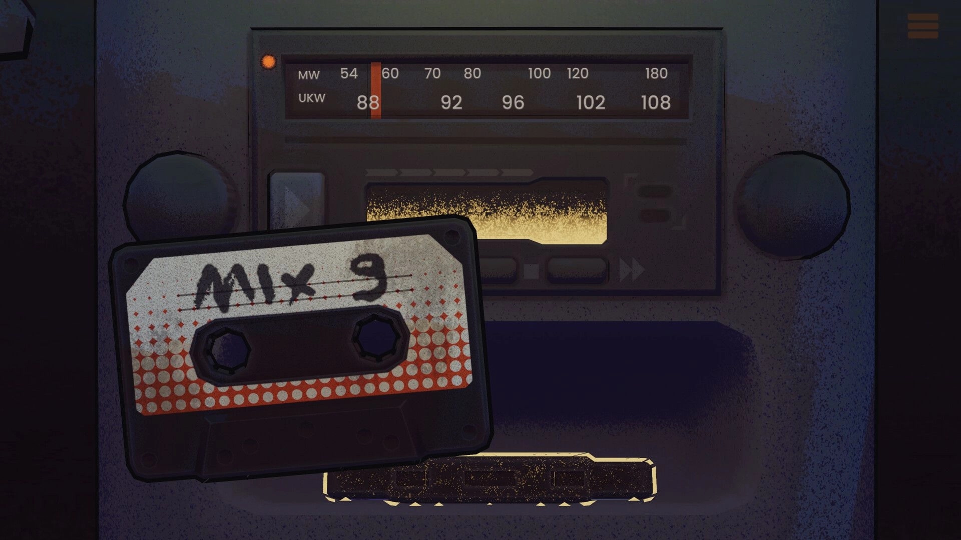 We Grew Up in War: Cassette player with "Mix 9" tape inserted, radio dial set to station 88.